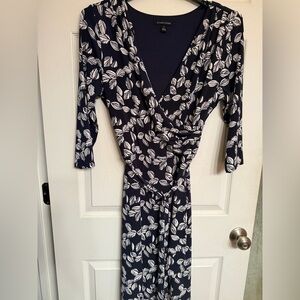 Leaf Print Navy Wrap Dress  Staple Work Business Office
